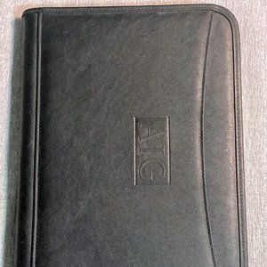 AIG Leeds Black Faux Leather Zip Around Organizer Portfolio Finance NEW